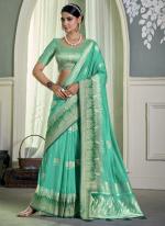 Crepe Teal Festival Wear Weaving  Saree